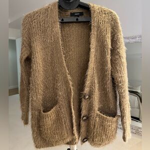 Fuzzy Brown Cardigan with Pockets